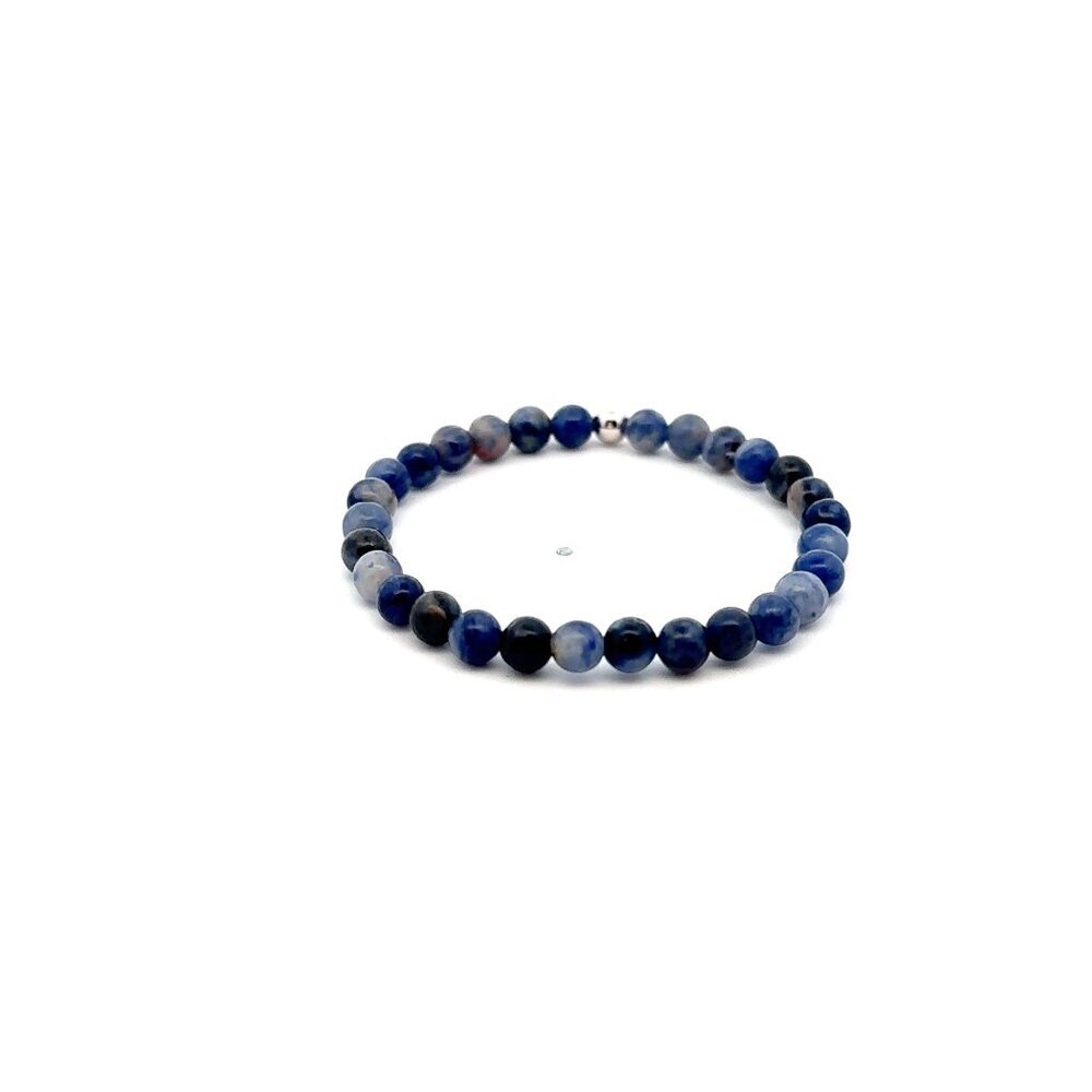 Natural Sodalite Gemstones Mini 4mm 18K White Gold Charm Bead - Picture 4 of 6